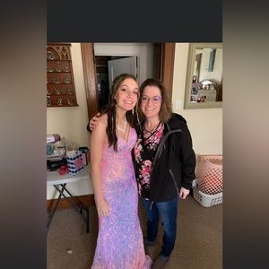 Iridescent light pink prom dress